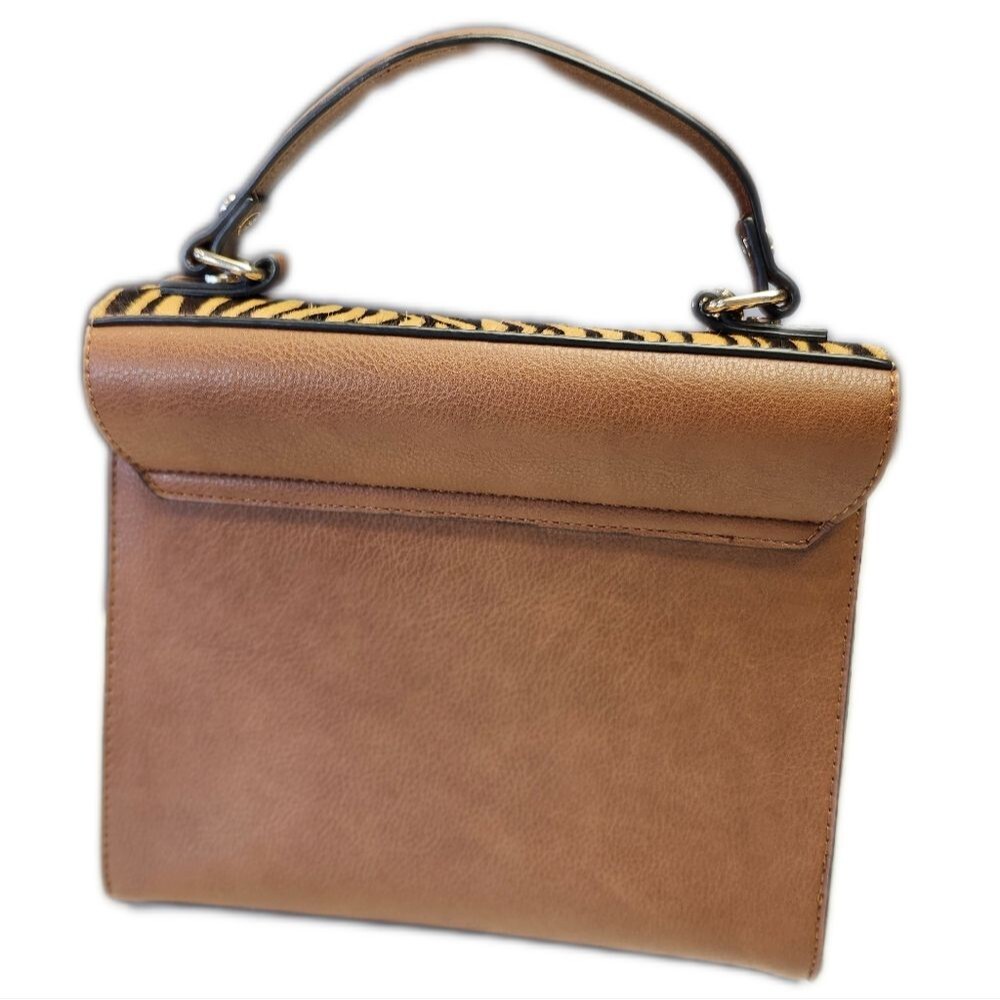 Dune London Genuine Leather & Calf Hair Handbag W Gold Accents, 9"x9"x4.5" - Picture 2 of 10